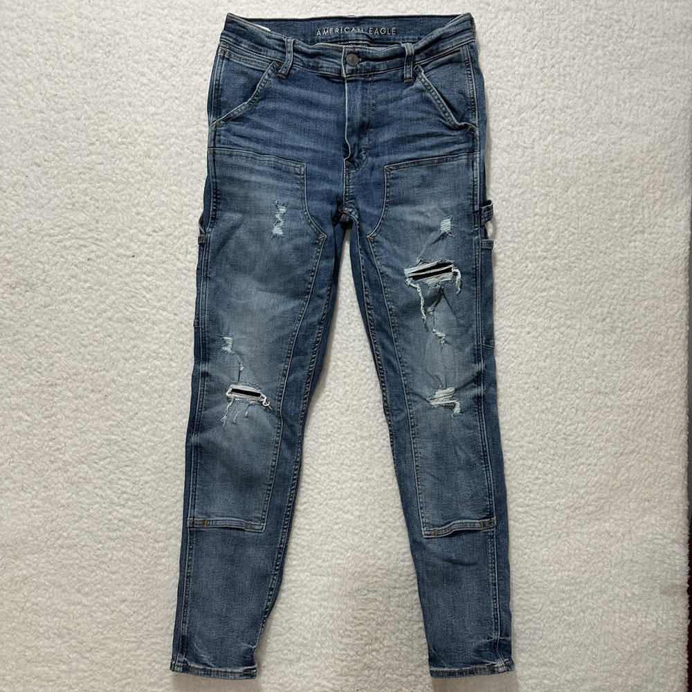 AMERICAN EAGLE Next Level AirFlex Slim Ripped Distressed Jeans Carpenter Size 28